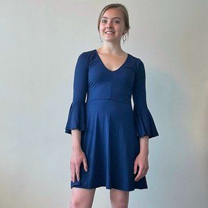 Socialite | Navy Flare Sleeve A-Line Dress | Size XS